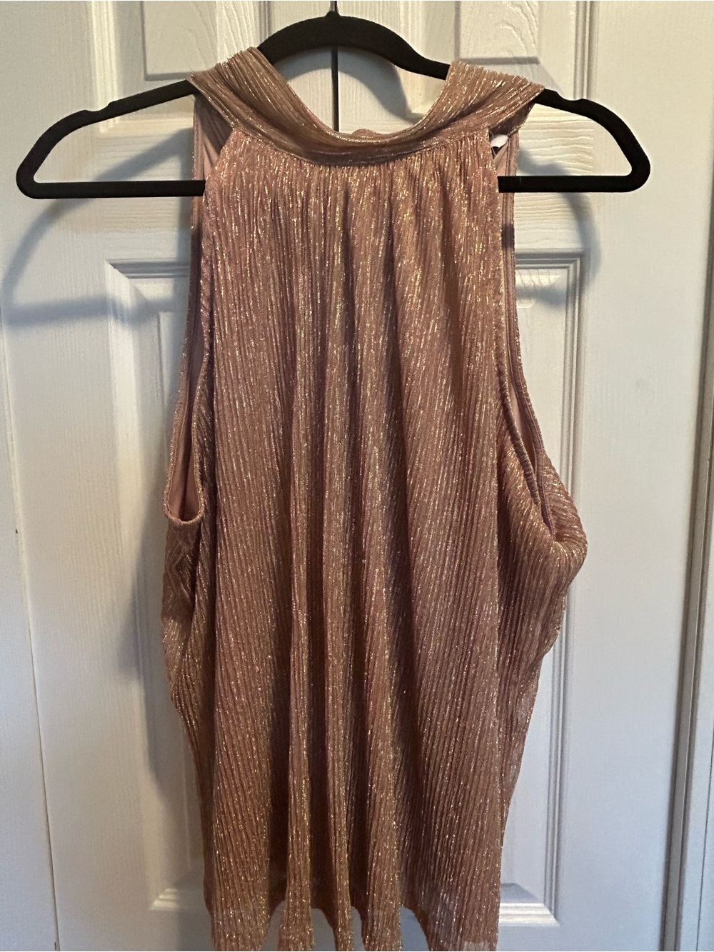 None West Sleeveless Metallic Ribbed Tank Top - Rose Gold